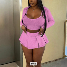 Load image into Gallery viewer, Weekend Vibes 3pc Croptop, Jacket &amp; Skirt Set