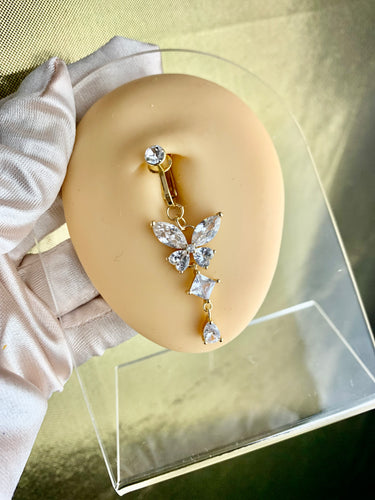 Gold Diamond Butterfly BellyRing Cuff