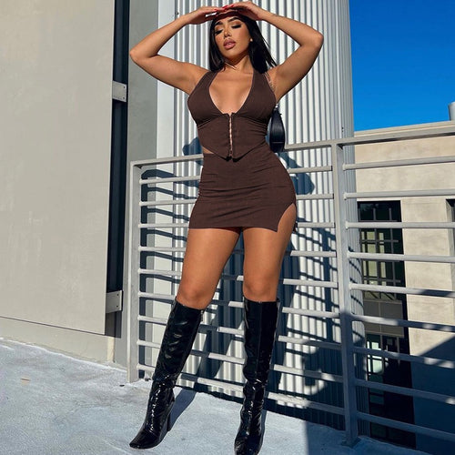 Catch A Vibe Halter Croptop Skirt Set